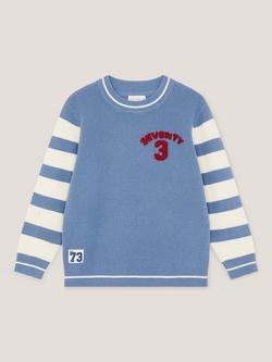 Monsoon Kids' Rib Knit Crew Neck 73 Jumper, Blue - view 2, Blue