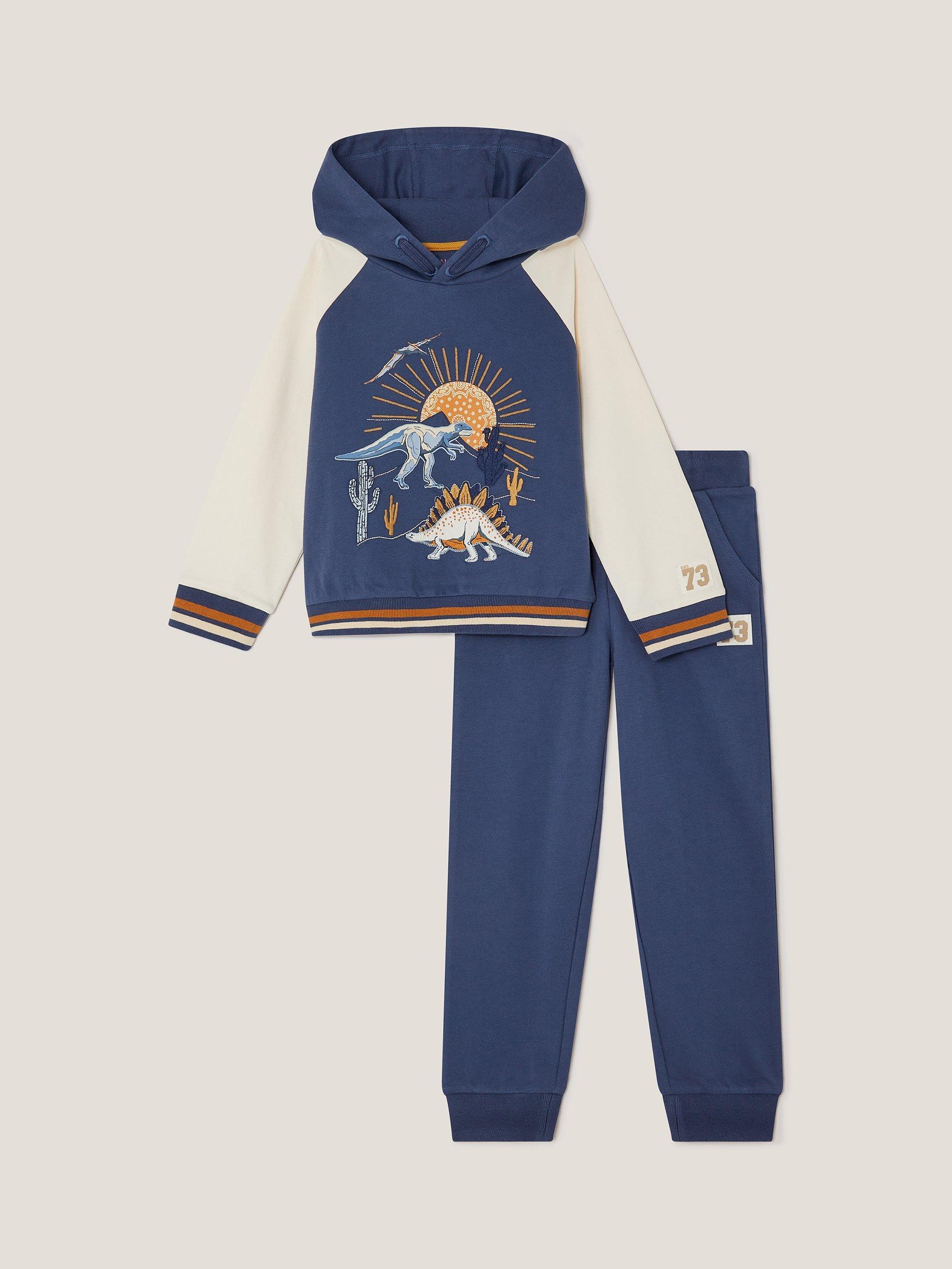 Product image 1 of 3, which shows Monsoon Kids' Cotton Dinosaur Sweater Set, Navy, 7-8 years