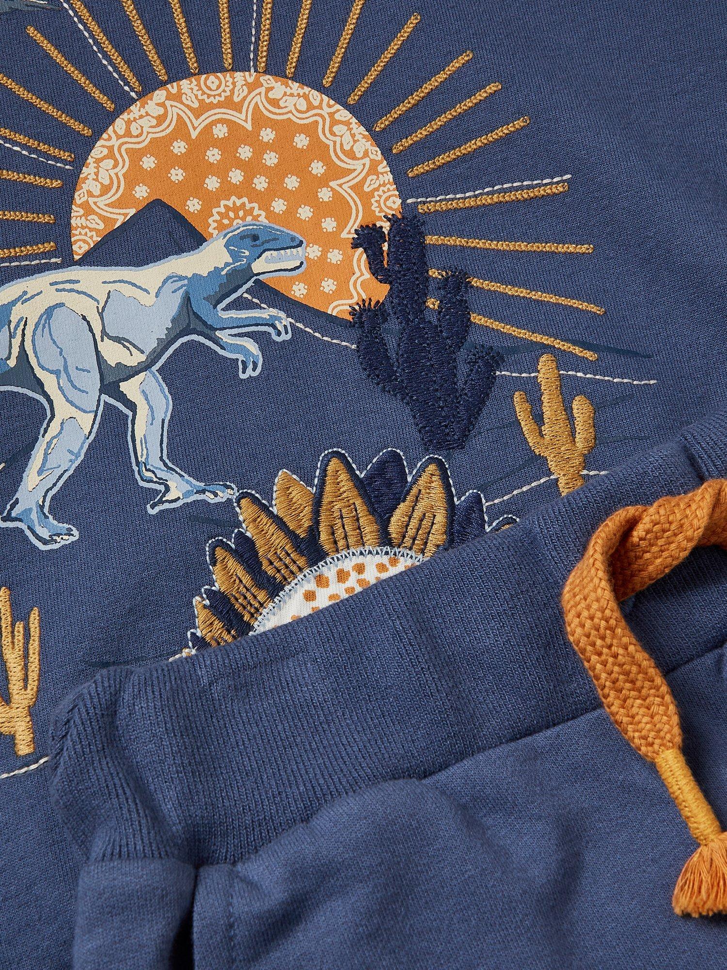 Product image 3 of 3, which shows Monsoon Kids' Cotton Dinosaur Sweater Set, Navy, 7-8 years