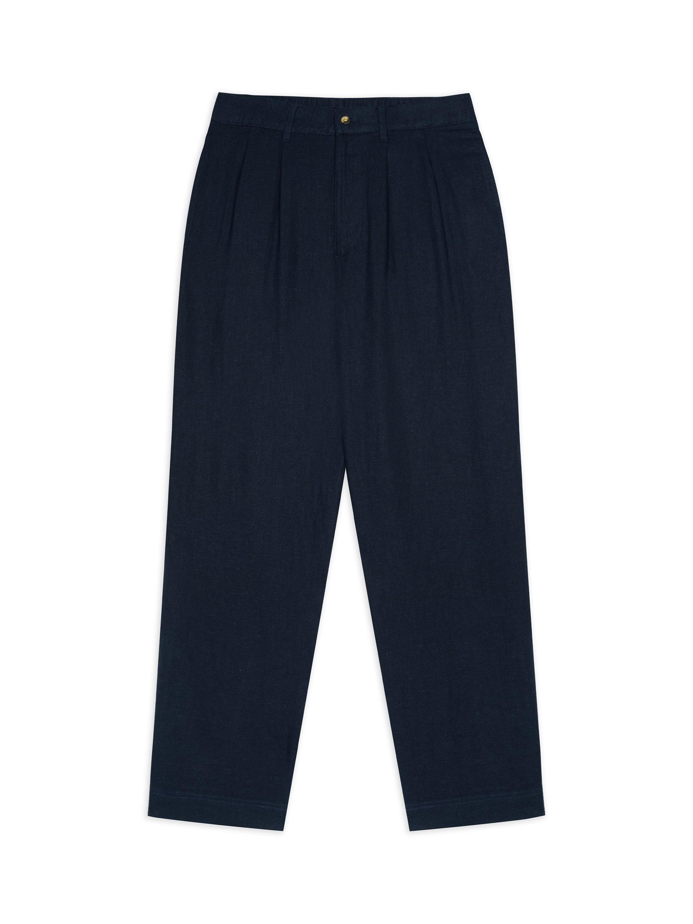 Product image 1 of 3, which shows Chelsea Peers Linen Blend Trousers, Navy, L
