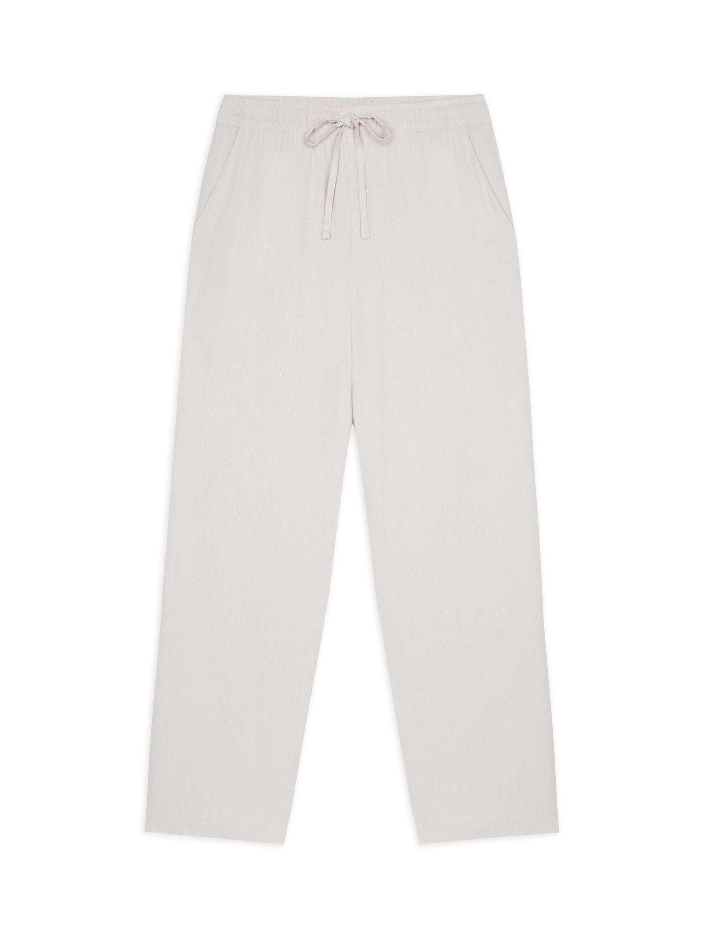 Product image 1 of 7, which shows Chelsea Peers Linen Blend Relaxed Trousers, Off White, L