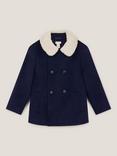 Monsoon Kids' Double Breasted Borg Collar Pea Coat, Navy