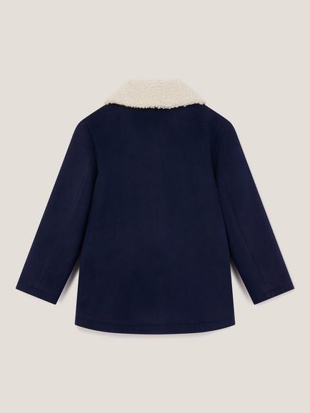 Monsoon Kids' Double Breasted Borg Collar Pea Coat, Navy - view 2, Navy