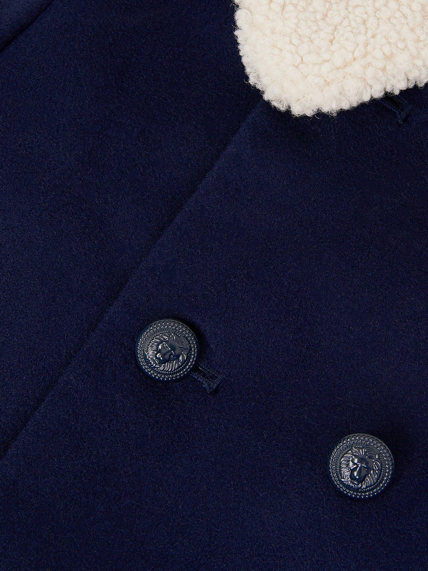 Product image 3 of 3, which shows Monsoon Kids' Double Breasted Borg Collar Pea Coat, Navy, 2-3 years