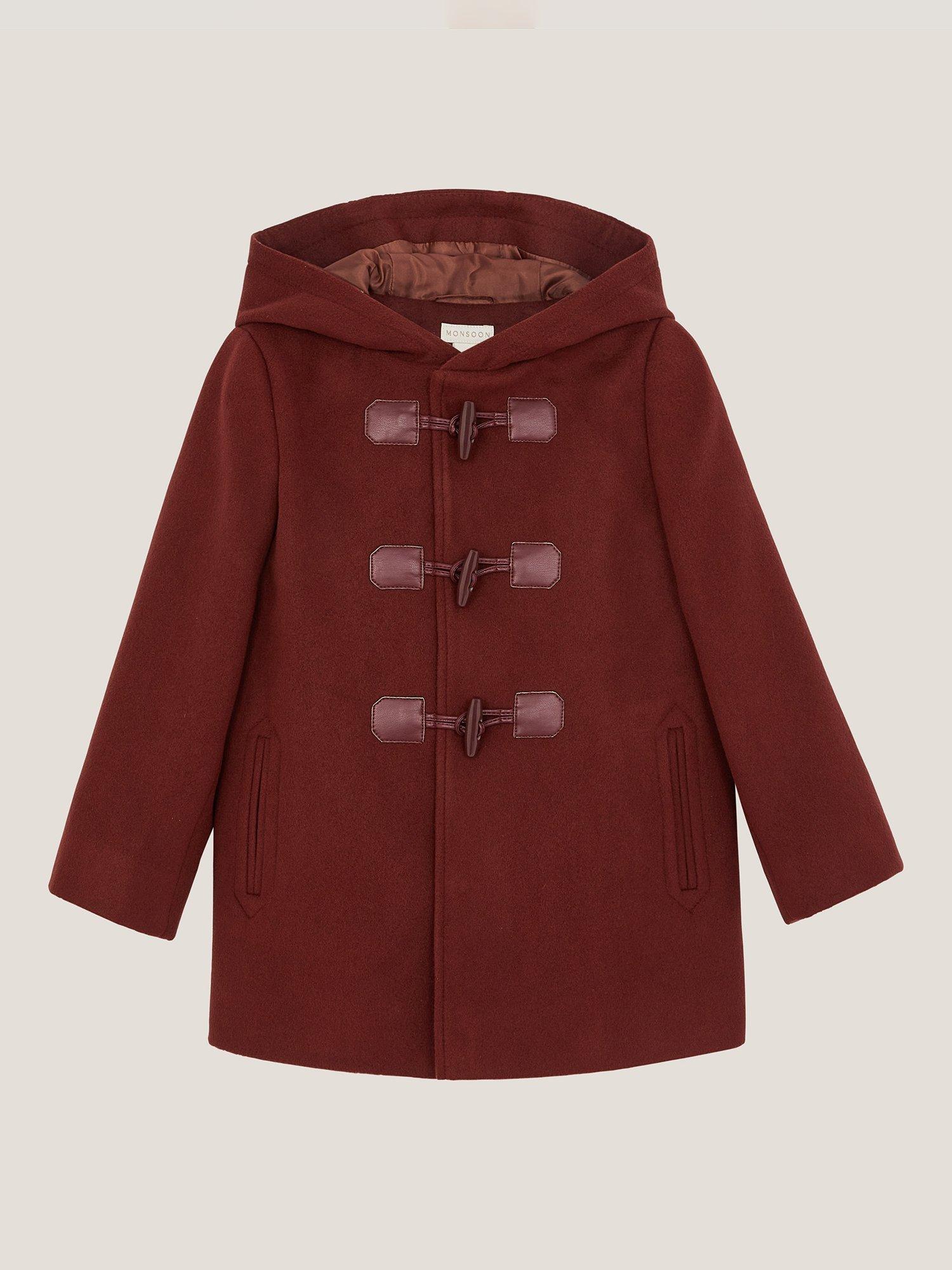Product image 1 of 3, which shows Monsoon Kids' Conker Hooded Duffle Coat, Brown, 2-3 years