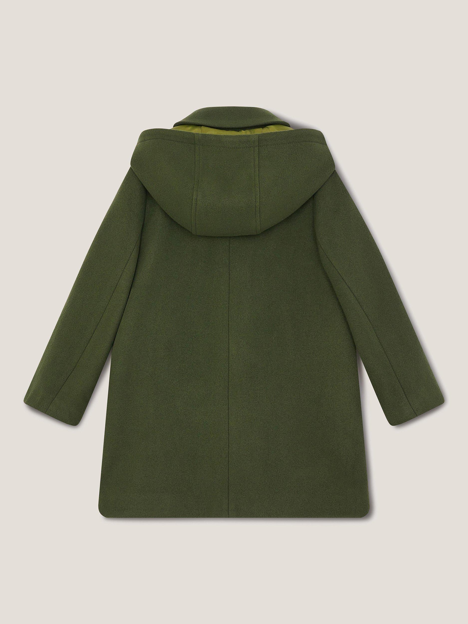 Product image 2 of 3, which shows Monsoon Kids' Hooded Button Coat, Green, 18-24 months
