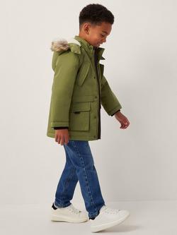 Monsoon Kids' Hooded Faux Fur Parka Coat, Green