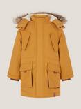 Monsoon Kids' Hooded Faux Fur Parka Coat, Mustard