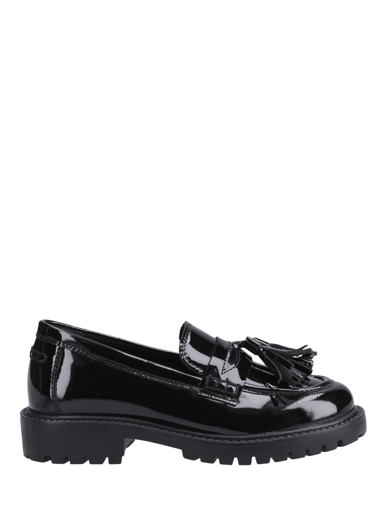 Product image 1 of 4, which shows Hush Puppies Kids' Abigail Senior Patent Leather Loafers, Black, 6