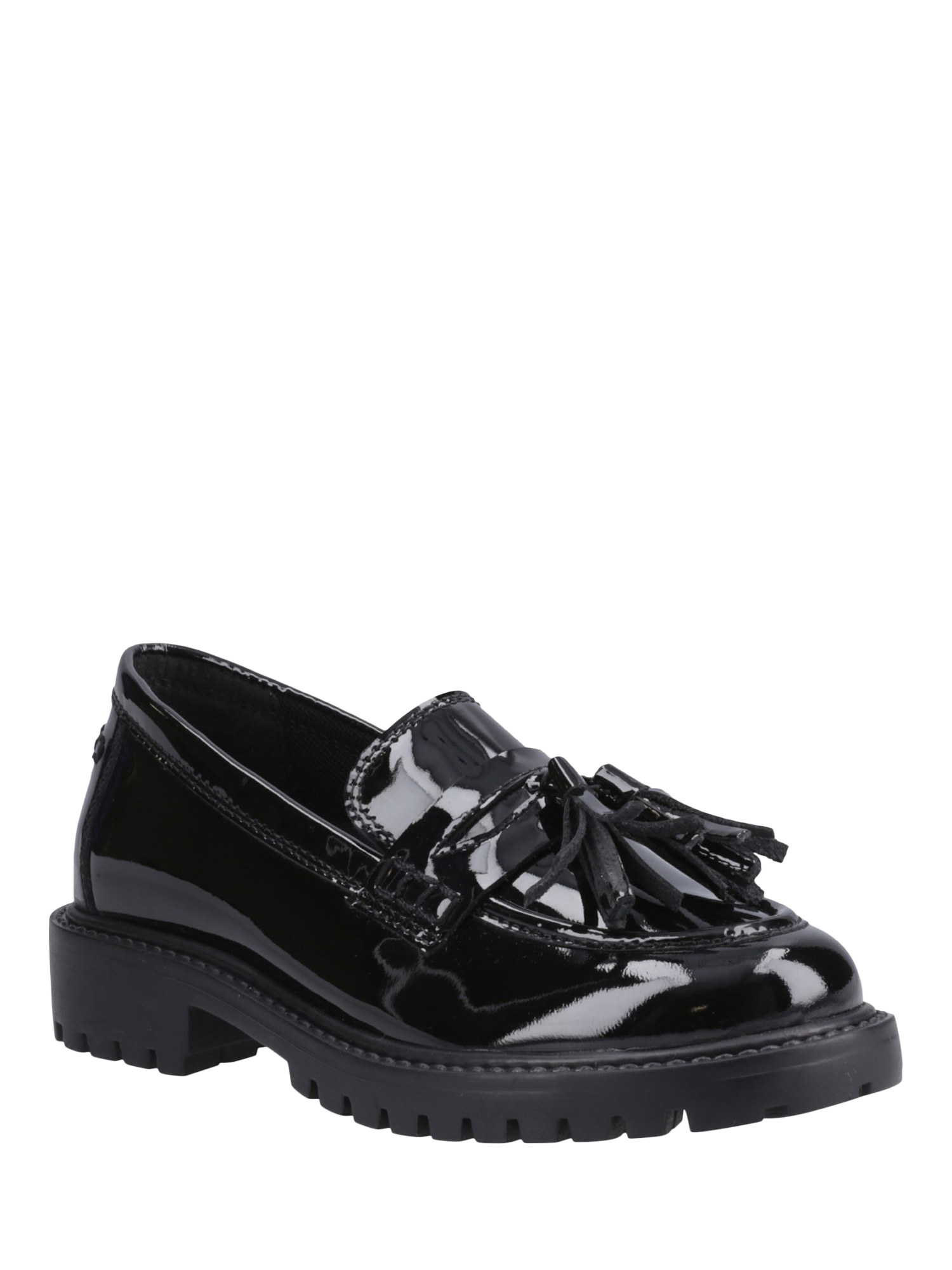 Product image 2 of 4, which shows Hush Puppies Kids' Abigail Senior Patent Leather Loafers, Black, 6