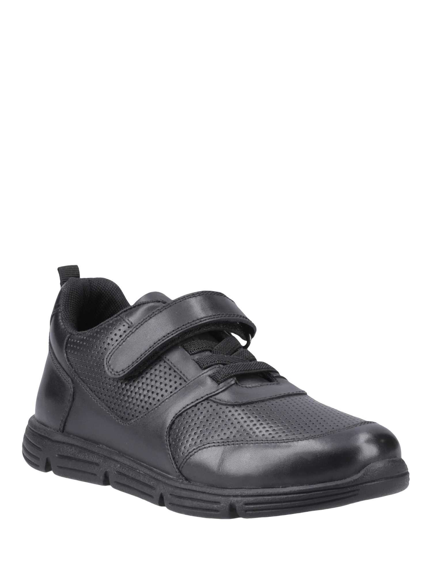 Product image 2 of 4, which shows Hush Puppies Kids' Alfie Bungee Senior Leather Shoes, Black, 3