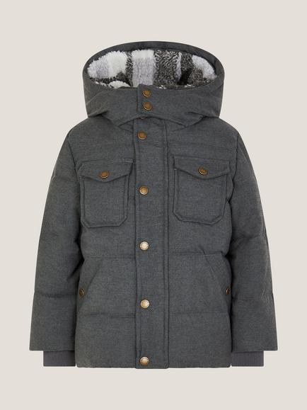 Monsoon Kids' Fleece Hood Padded Coat, Grey, Grey
