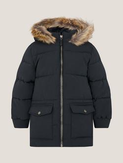 Monsoon Kids' Padded Faux Fur Puffer Coat, Black, Black