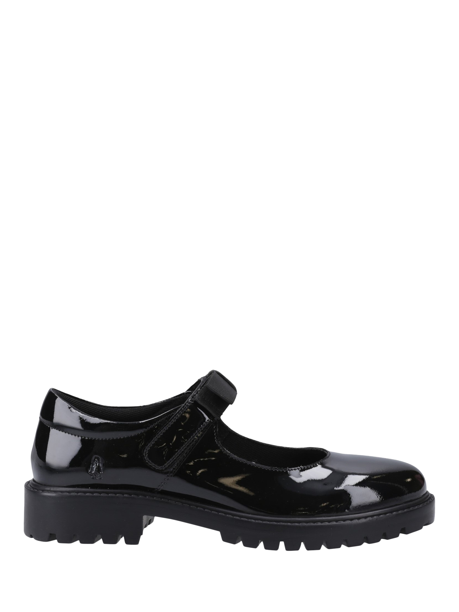 Product image 1 of 4, which shows Hush Puppies Kids' Astrid Bow Senior Patent Mary Jane Shoes, Black, 3