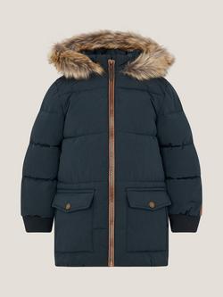 Monsoon Kids' Faux Fur Padded Puffer Coat, Navy, Navy