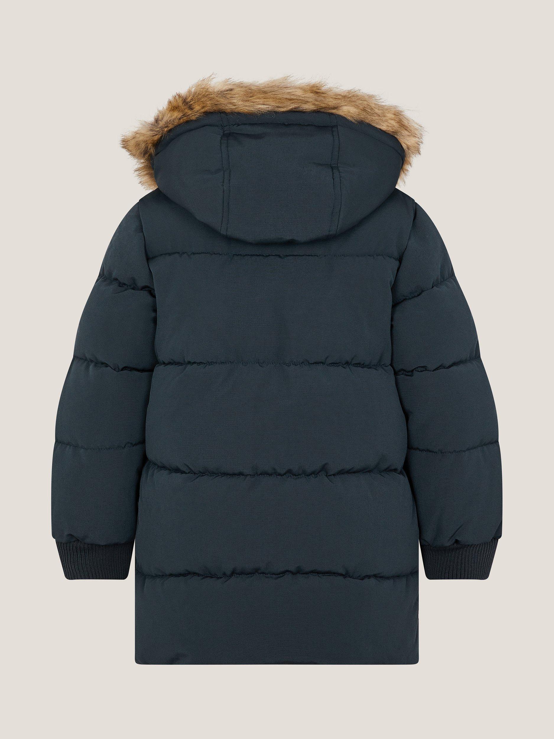 Monsoon Kids' Faux Fur Padded Puffer Coat, Navy