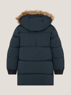 Monsoon Kids' Faux Fur Padded Puffer Coat, Navy - view 2, Navy