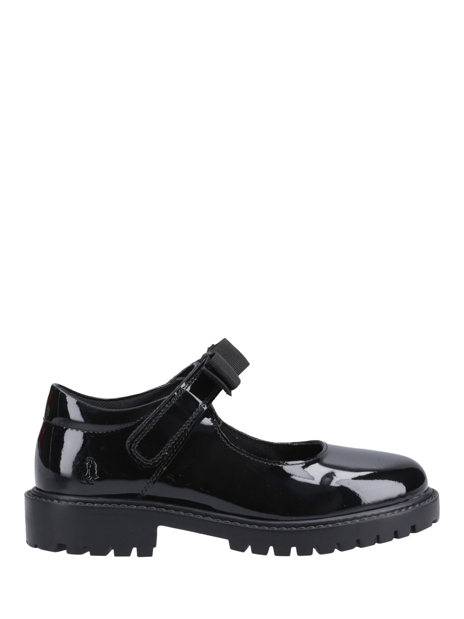 Product image 1 of 4, which shows Hush Puppies Kids' Astrid Bow Junior Patent Mary Jane Shoes, Black, 10 Jnr
