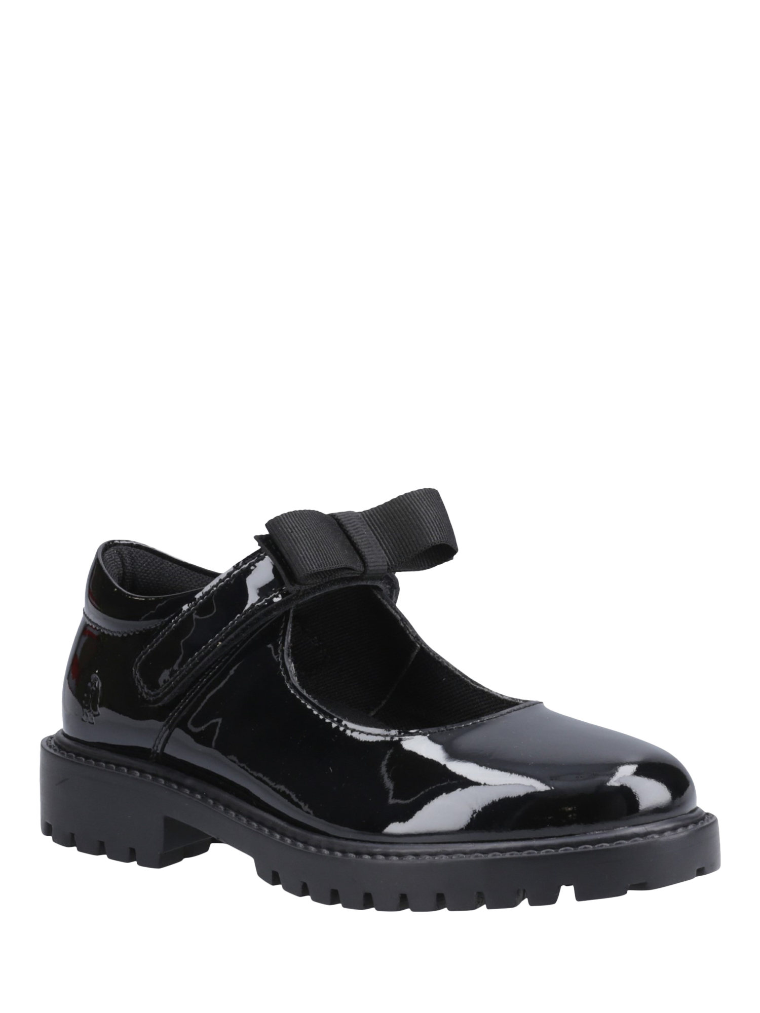 Product image 2 of 4, which shows Hush Puppies Kids' Astrid Bow Junior Patent Mary Jane Shoes, Black, 10 Jnr