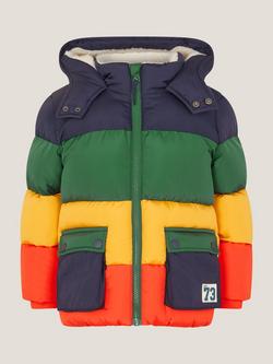 Monsoon Kids' Hooded Puffer Jacket, Multi - view 2, Multi