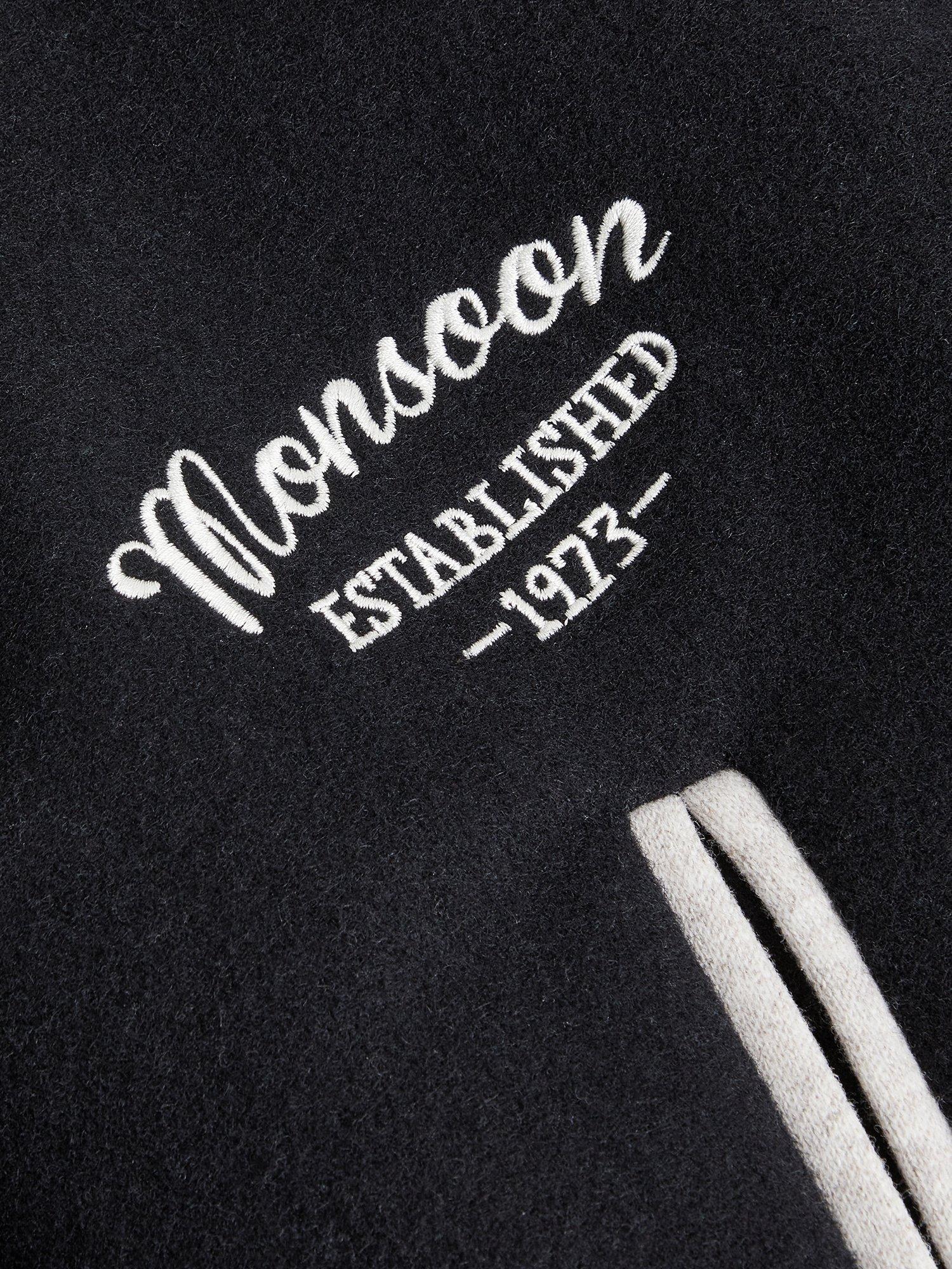 Product image 3 of 3, which shows Monsoon Kids' Wool Blend Quilted Varsity Jacket, Navy, 2-3 years