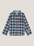 Monsoon Kids' Cotton Long Sleeved 73 Logo Checked Shirt, Blue