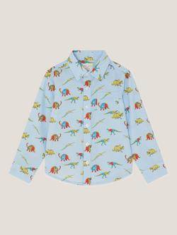 Monsoon Kids' Long Sleeved Dinosaur Print Shirt, Blue - view 2, Blue