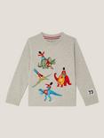 Monsson Kids' Cotton Long Sleeved Varisty Dinosaur Top, Grey