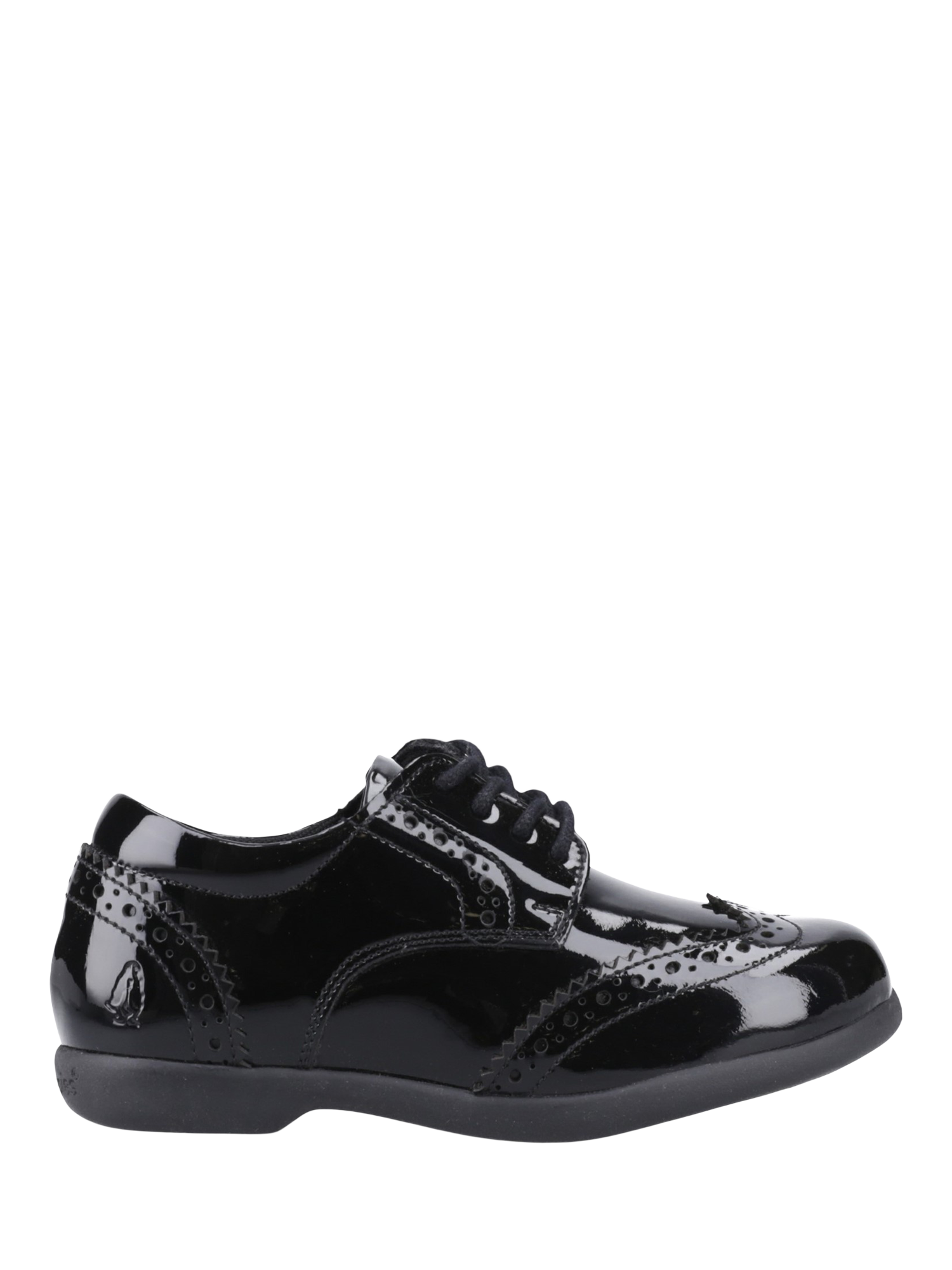 Product image 1 of 4, which shows Hush Puppies Kids' Bridget Junior Patent Lace Up Brogues, Black, 10 Jnr