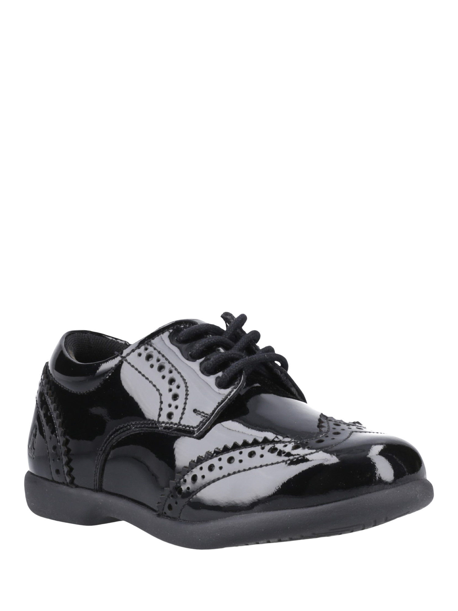 Product image 2 of 4, which shows Hush Puppies Kids' Bridget Junior Patent Lace Up Brogues, Black, 10 Jnr