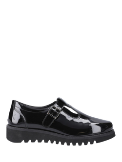 Hush Puppies Kids' Florrie Senior Patent T-Bar Buckle Shoes, Black, Black