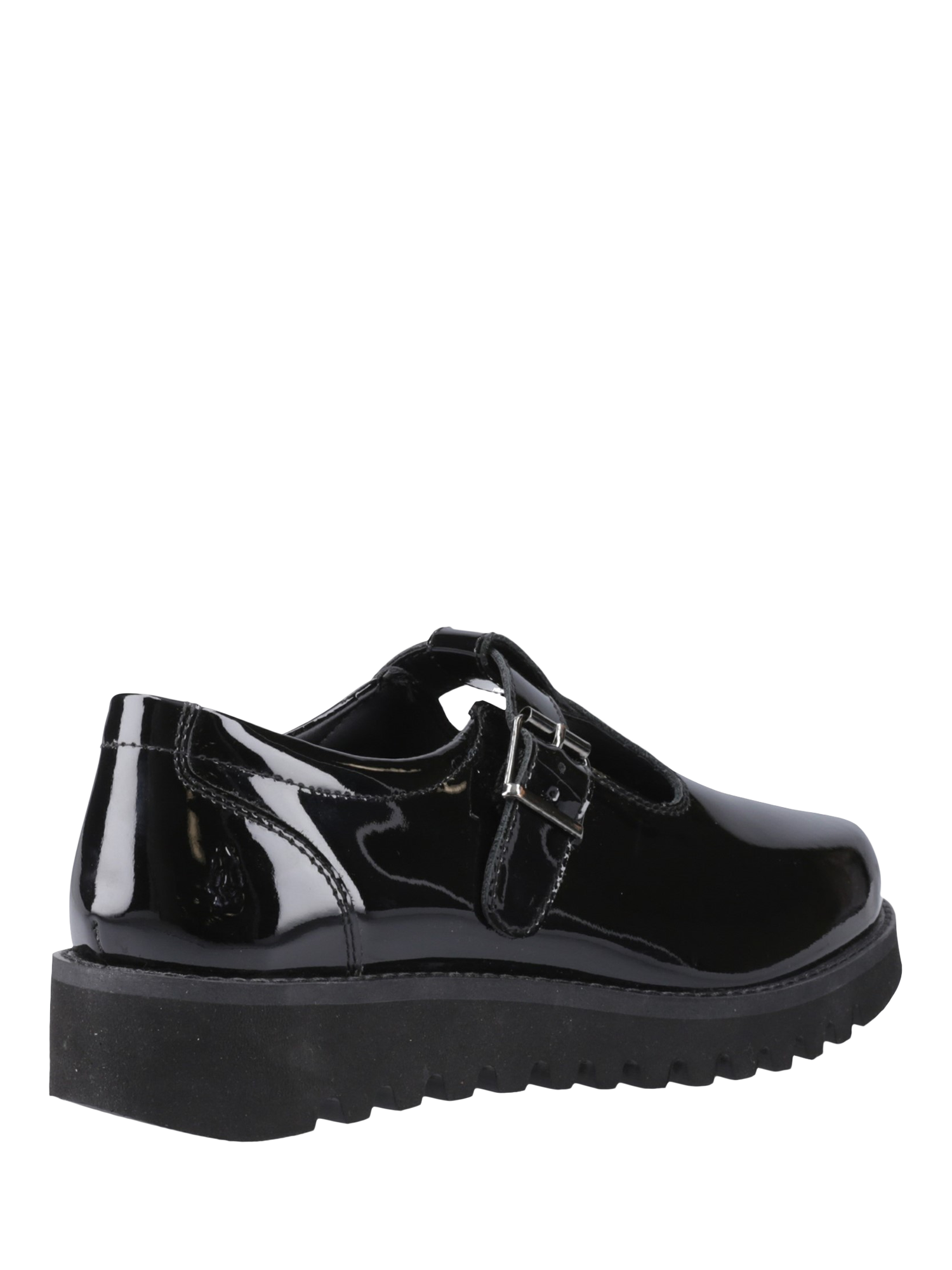 Product image 3 of 4, which shows Hush Puppies Kids' Florrie Senior Patent T-Bar Buckle Shoes, Black, 3
