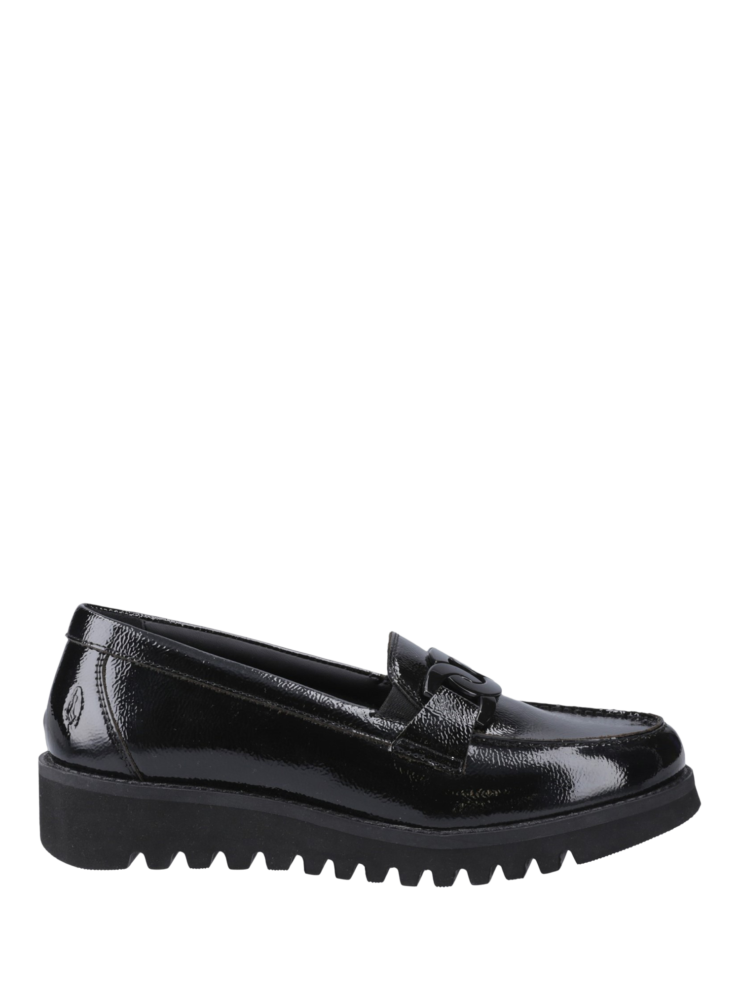 Product image 1 of 4, which shows Hush Puppies Kids' Francis Patent Loafer School Shoes, Black, 6
