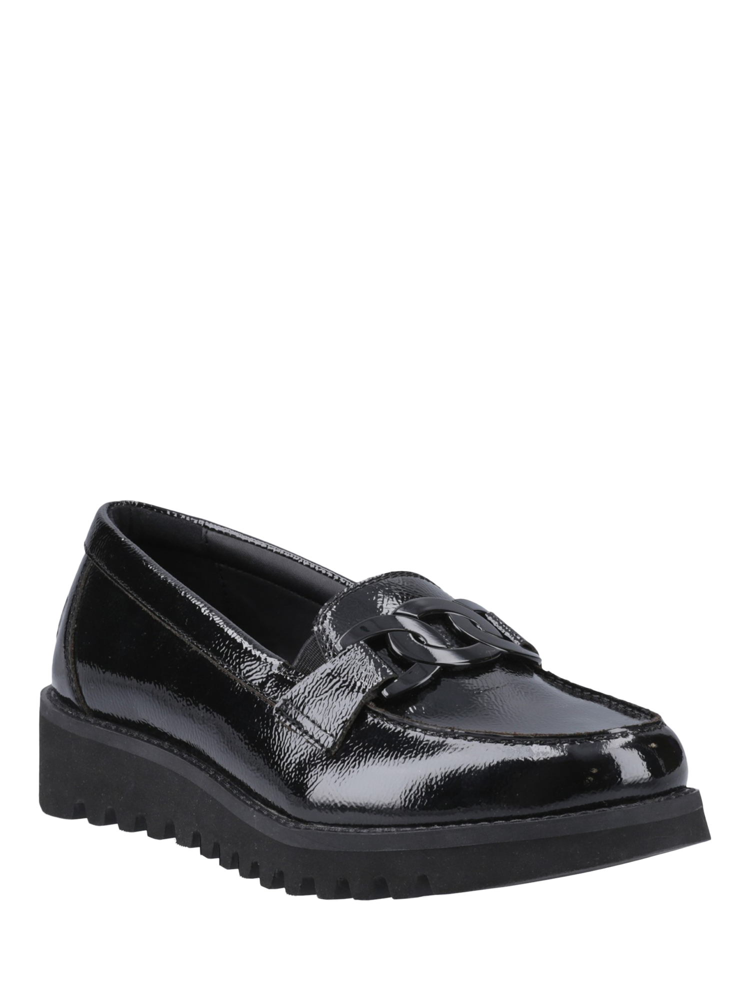 Product image 2 of 4, which shows Hush Puppies Kids' Francis Patent Loafer School Shoes, Black, 6