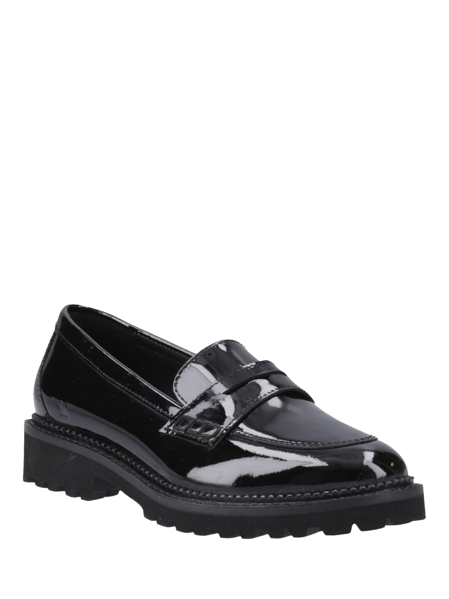 Product image 2 of 4, which shows Hush Puppies Kids' Grazia Senior Patent Leather School Shoes, Black, 3