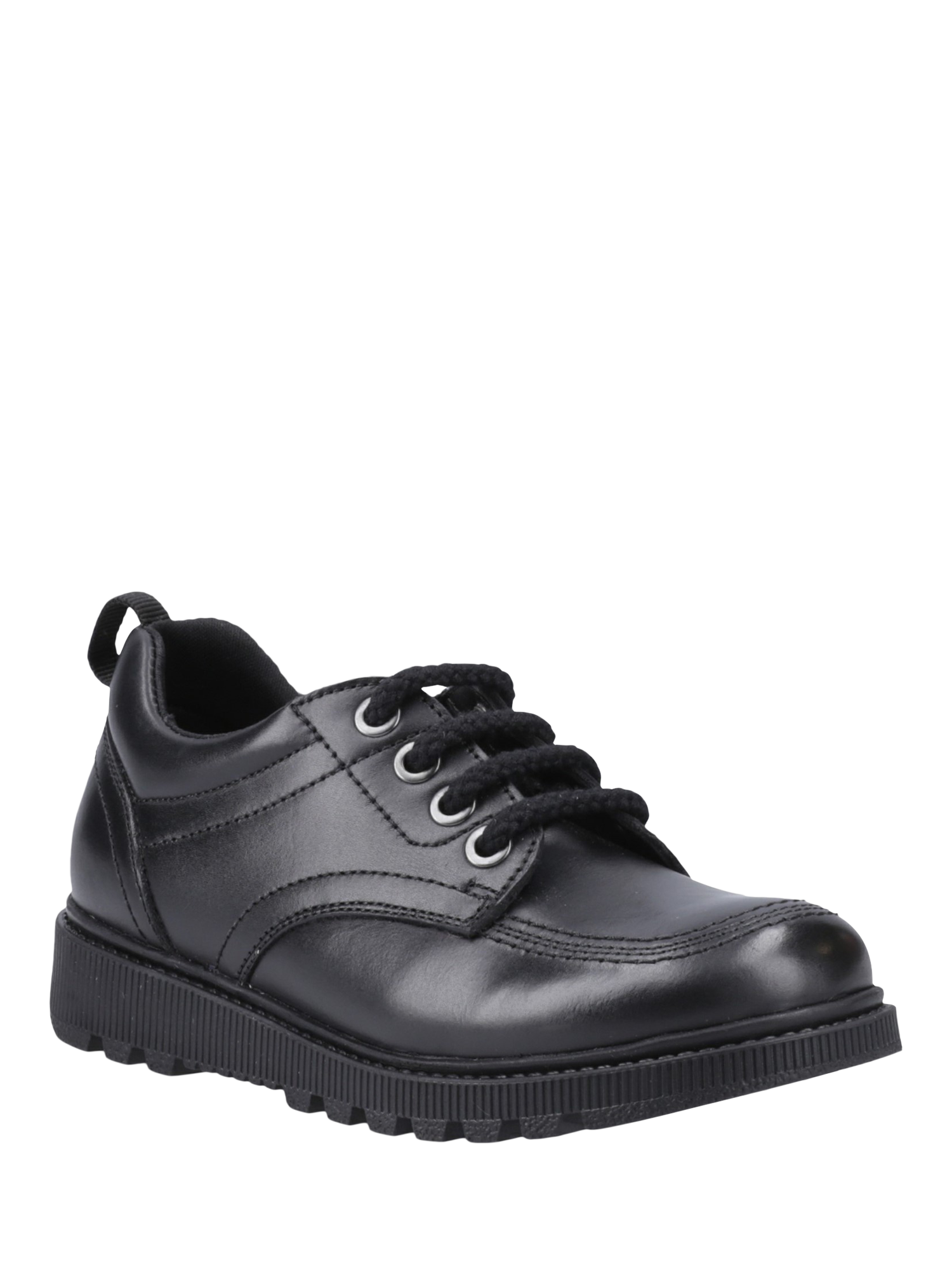 Product image 2 of 4, which shows Hush Puppies Kids' Keeley Senior Leather School Shoes, Black, 3