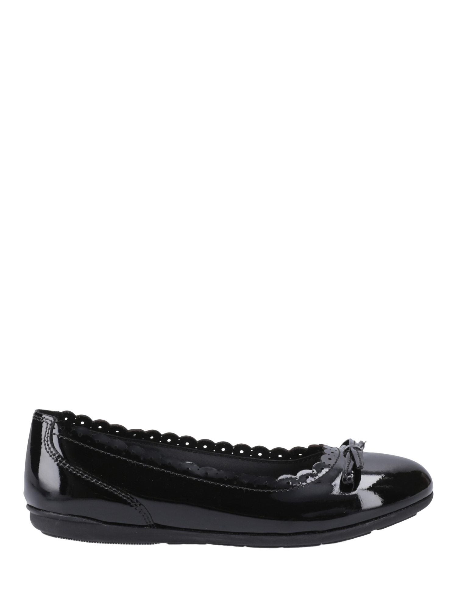 Product image 1 of 4, which shows Hush Puppies Kids' Lillie Senior Patent Leather Ballerina Shoes, Black, 9 Jnr