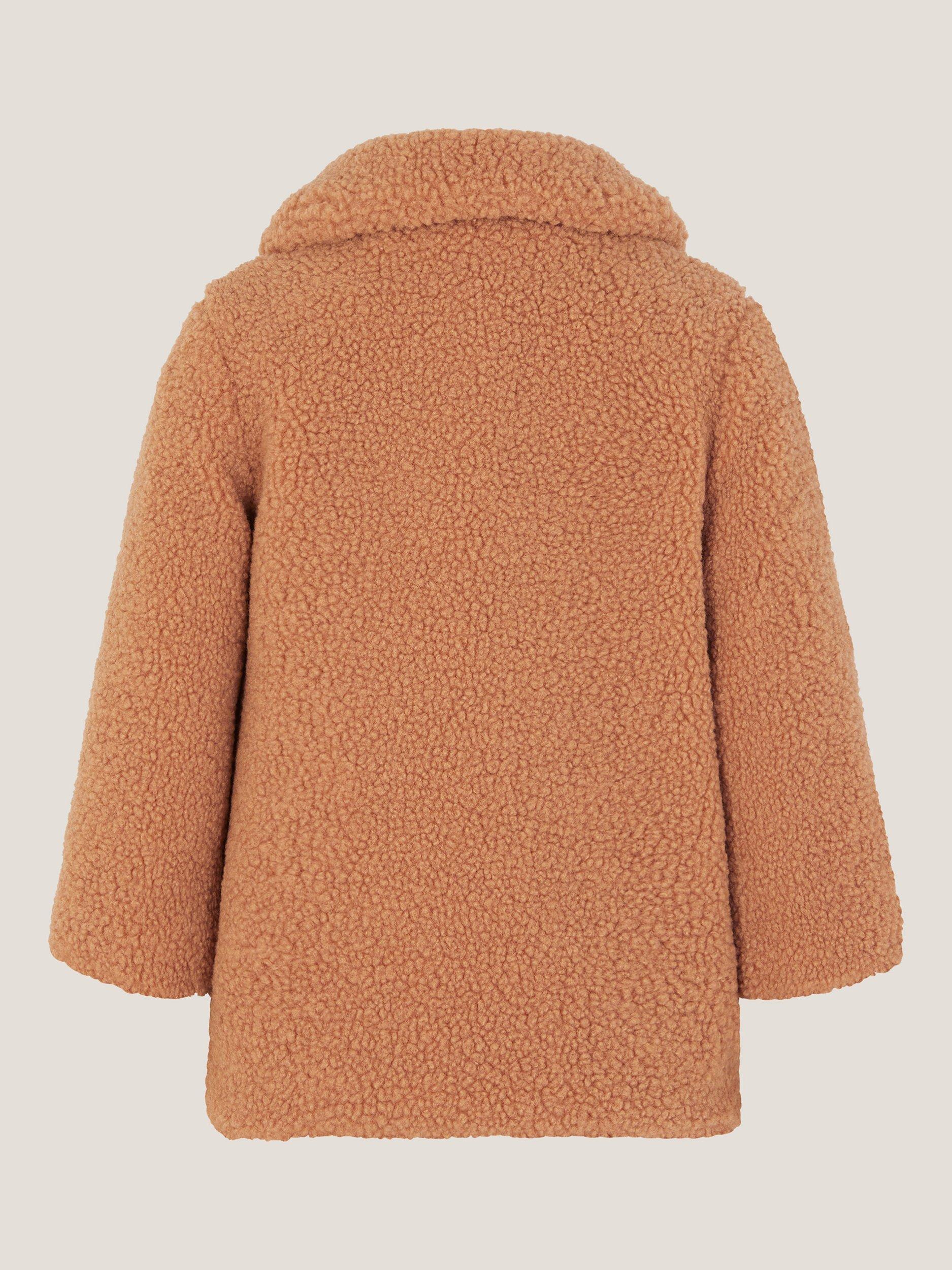 Product image 3 of 4, which shows Monsoon Baby Borg Floral Embroidery Coat, Camel, 3-6 months