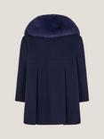 Monsoon Baby Velvet Bow Faux Fur Coat, Navy