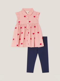 Monsoon Baby Cotton Boucle Heart Shirt and Leggings Set, Pink - view 2, Pink