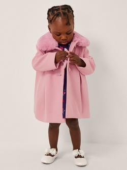 Monsoon Baby Velvet Bow Faux Fur Coat, Pink, Pink