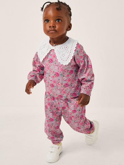 Monsoon Baby Cotton Blend Floral Print Top and Trouser Set, Multi, Multi