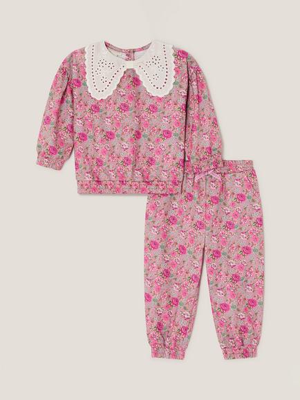 Monsoon Baby Cotton Blend Floral Print Top and Trouser Set, Multi - view 2, Multi