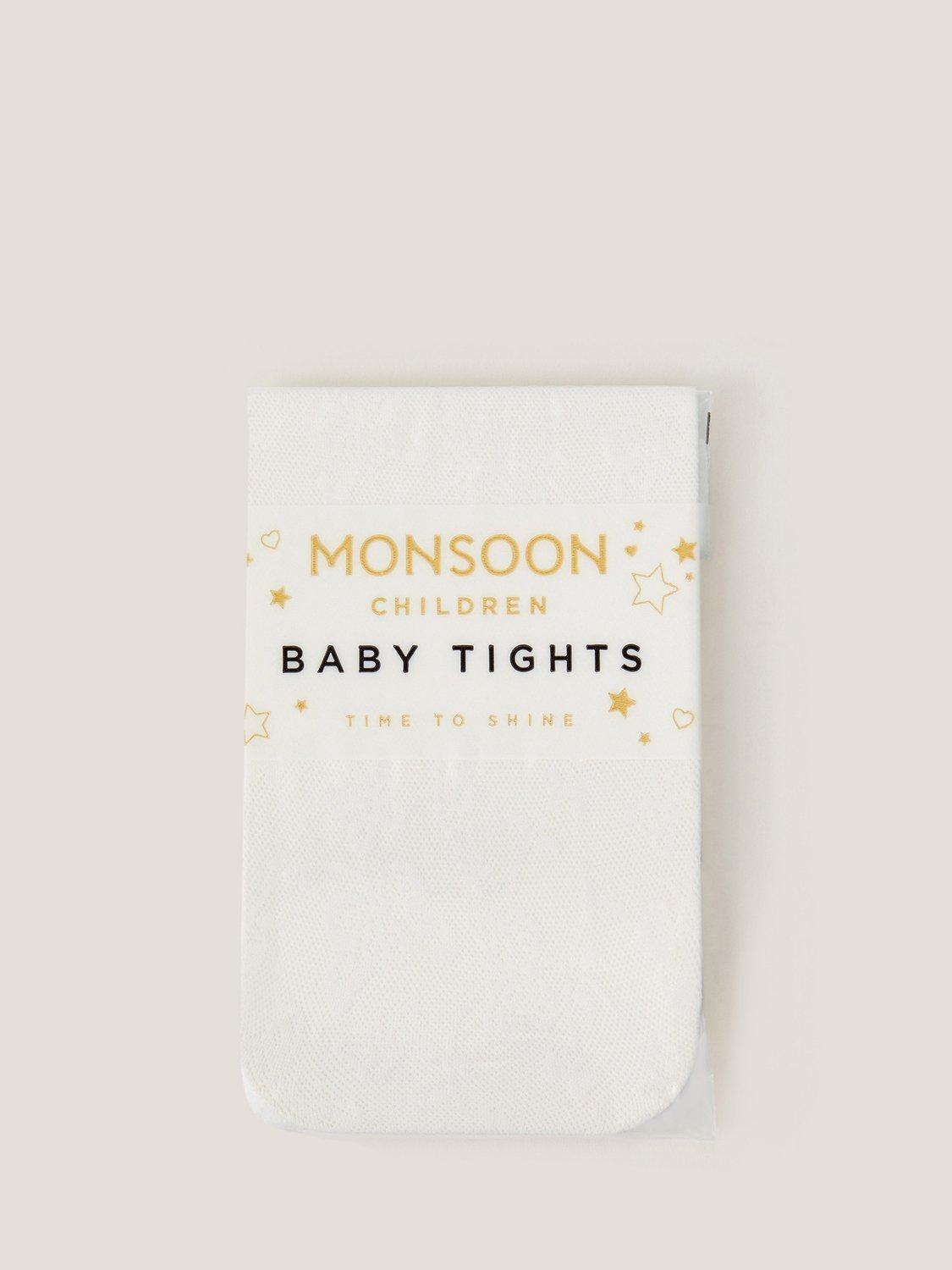 Product image 1 of 3, which shows Monsoon Baby Floral Butterfly Tights, White, 0-6 months