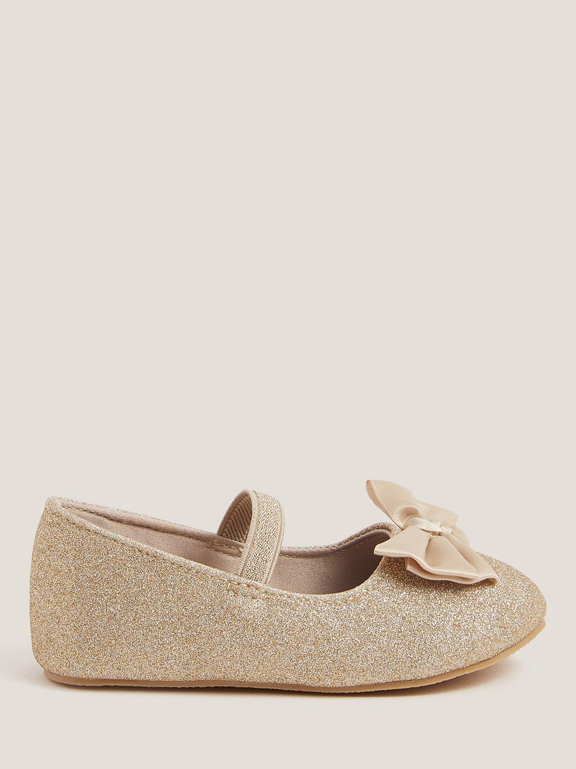 Product image 1 of 2, which shows Monsoon Baby Glitter Bow Walkers, Gold, C2