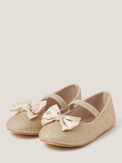 Monsoon Baby Glitter Bow Walkers, Gold - view 2, Gold
