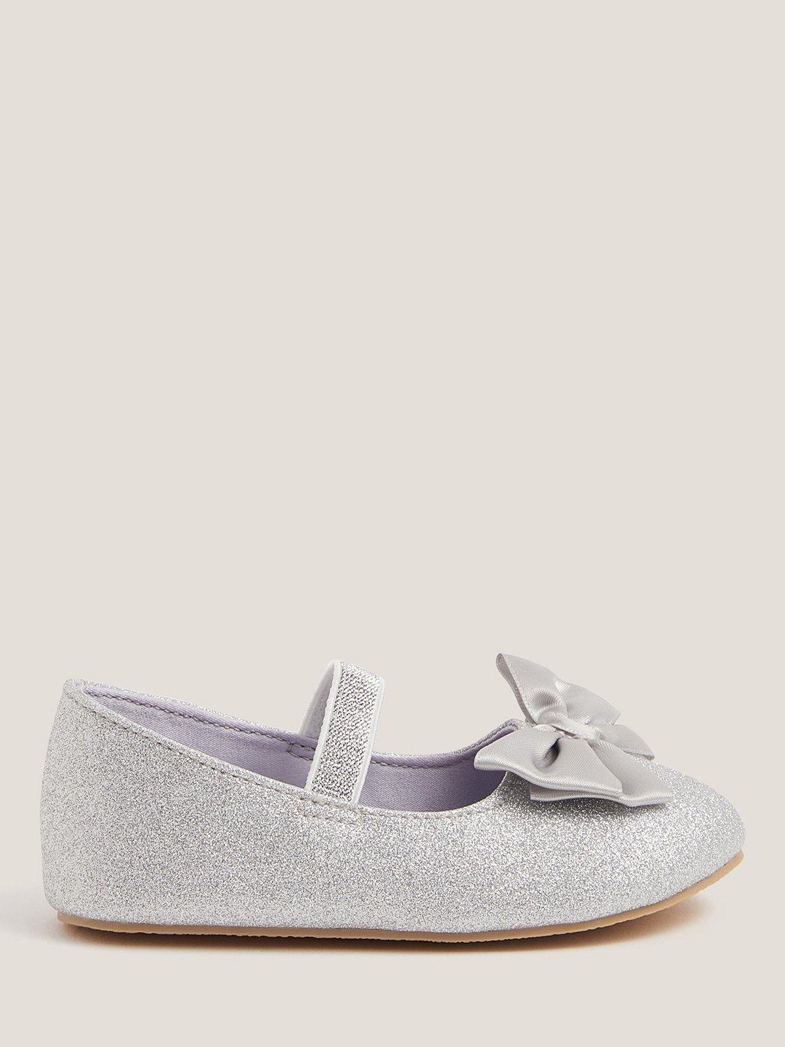 Product image 1 of 2, which shows Monsoon Baby Glitter Bow Walkers, Silver, C2