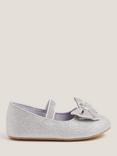 Monsoon Baby Glitter Bow Walkers, Silver