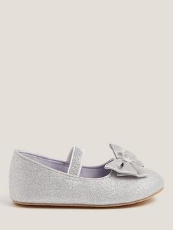 Monsoon Baby Glitter Bow Walkers, Silver, Silver