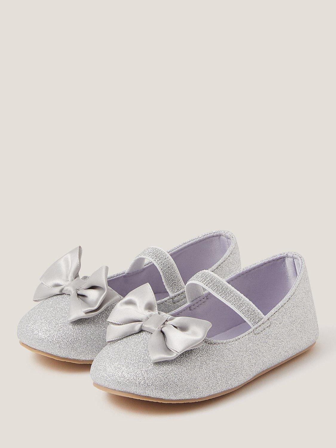 Product image 2 of 2, which shows Monsoon Baby Glitter Bow Walkers, Silver, C2